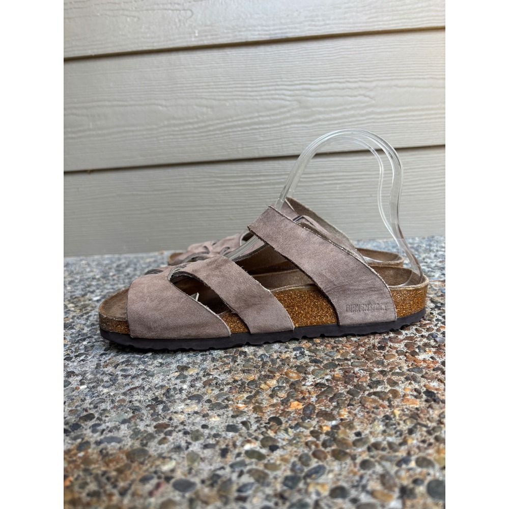 Birkenstock Pisa Taupe Suede Soft Footbed Strappy Sandals Slides Women's 7 EU 38 - Picture 4 of 10